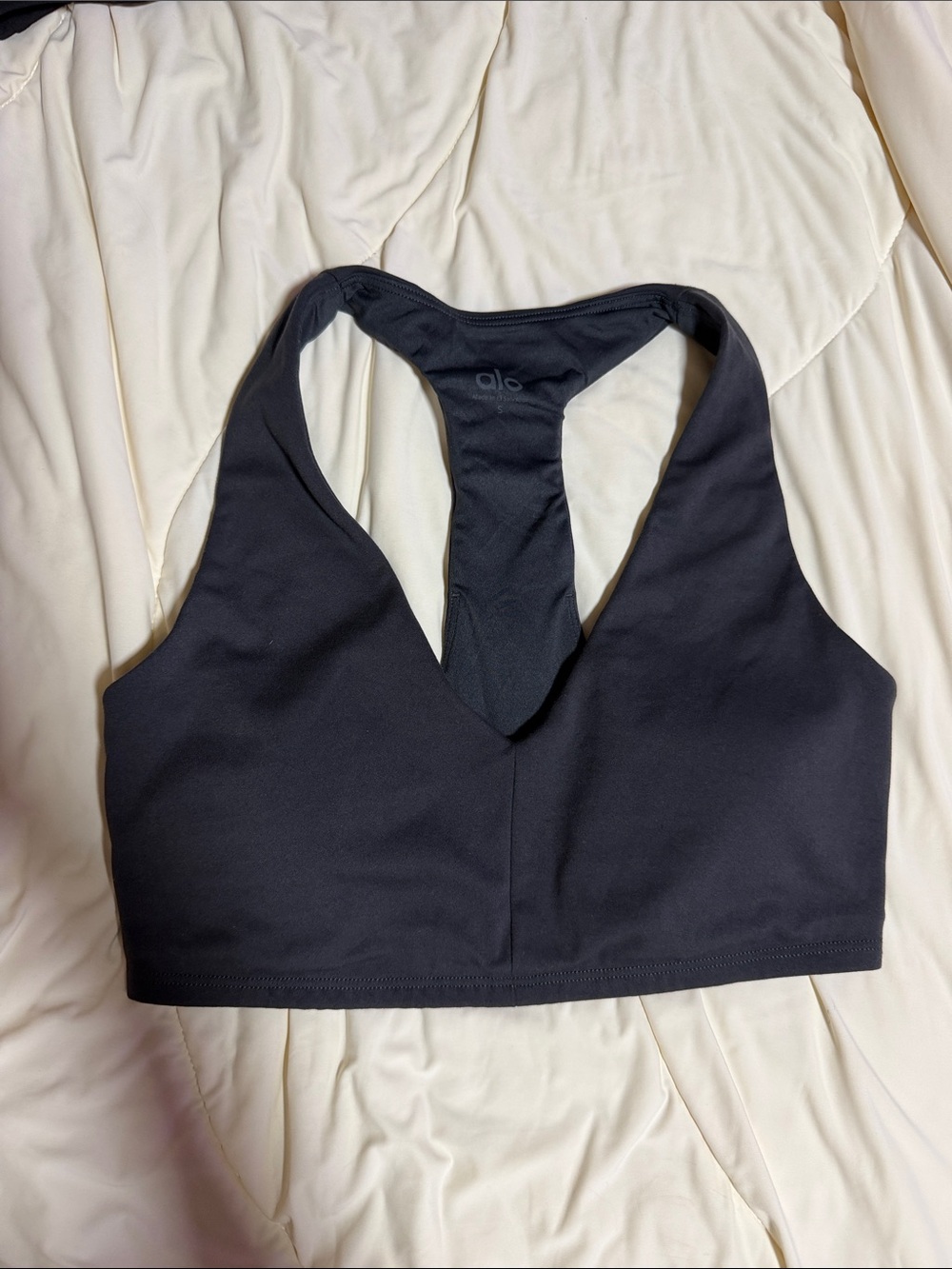 ALO Yoga V-Neck Racerback Sports Bra anthracite Small